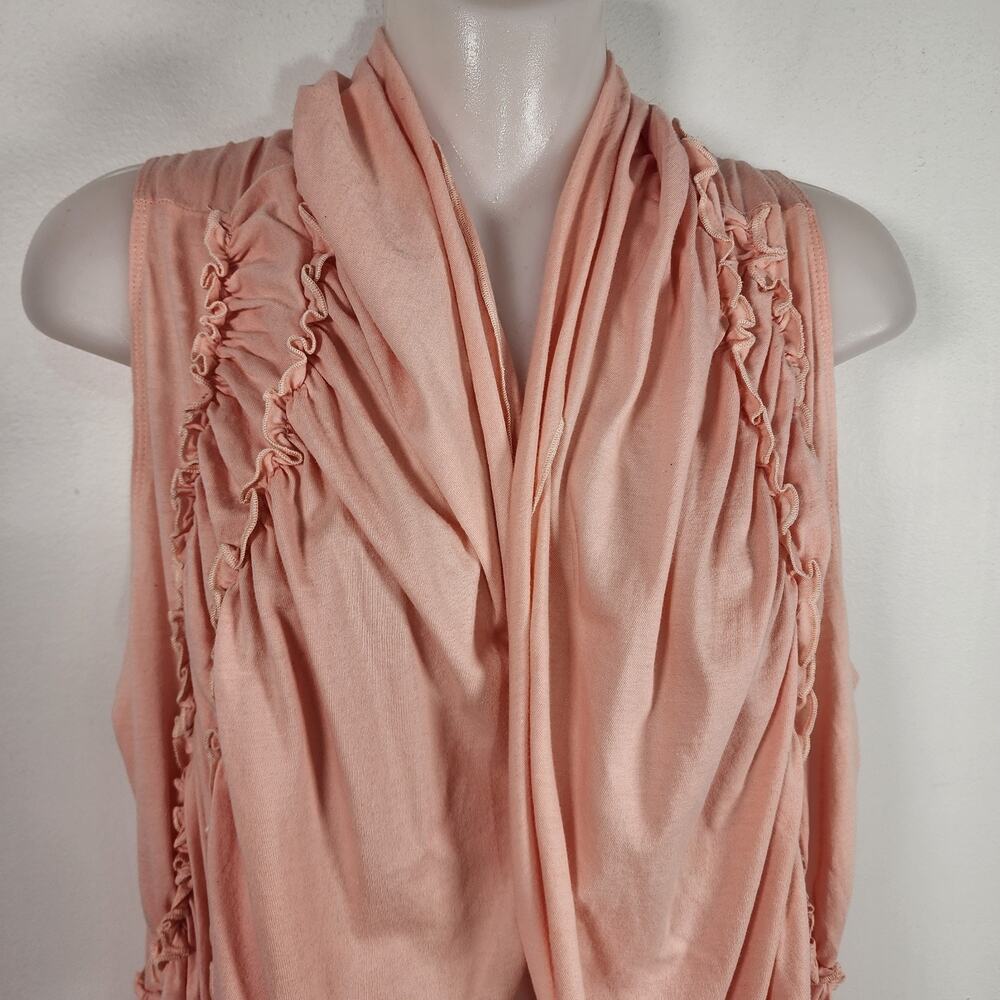 Cable & Gauge Women Peach Sleeveless Open Cardigan Vest Ruffle Cascading Size XL - Picture 3 of 12